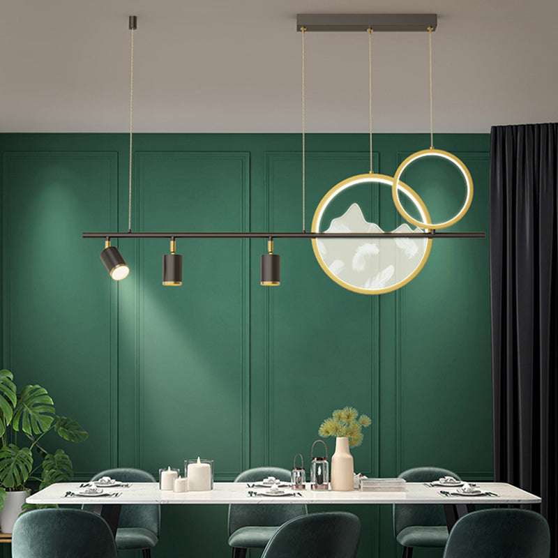 Geometric Island Lights Contemporary Metal Island Lighting in Black and Gold