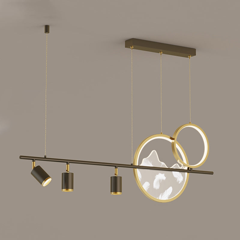 Geometric Island Lights Contemporary Metal Island Lighting in Black and Gold