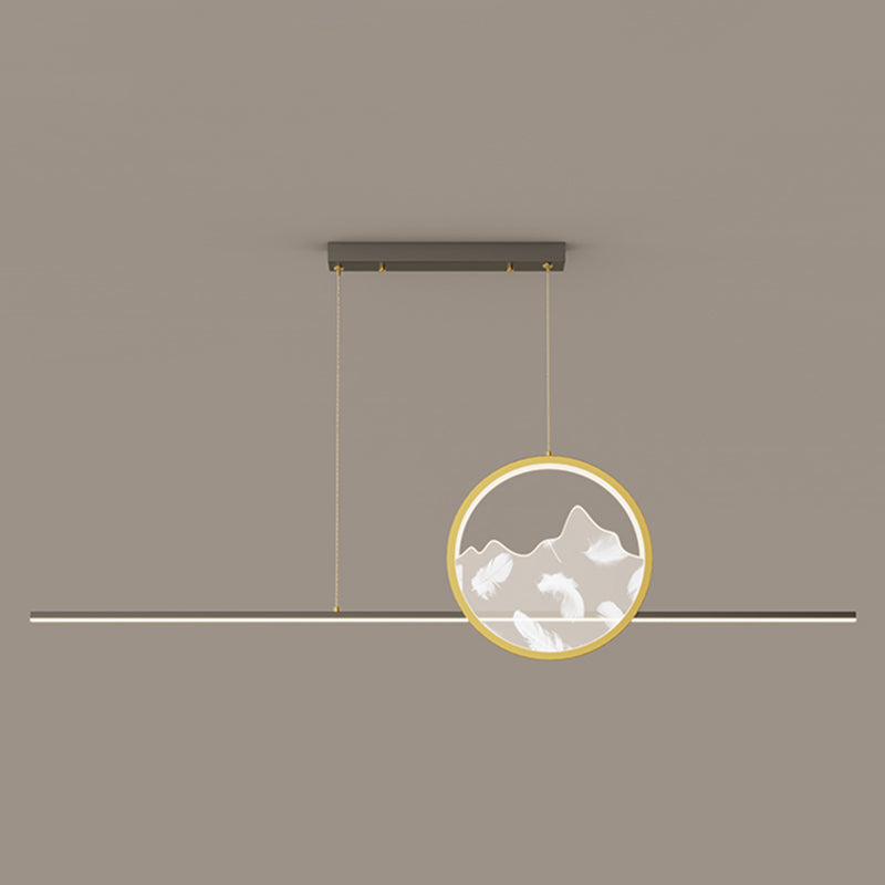 Geometric Island Lights Contemporary Metal Island Lighting in Black and Gold