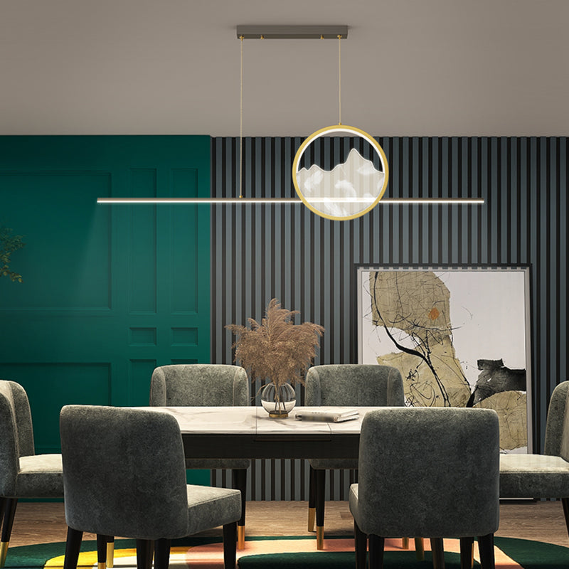 Geometric Island Lights Contemporary Metal Island Lighting in Black and Gold