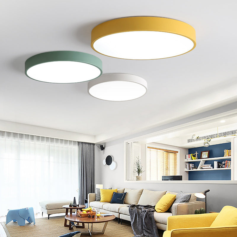 Round Shape Ceiling Lamp Modern Macaroon Iron 1 Light Flush Mount for Bedroom Balcony