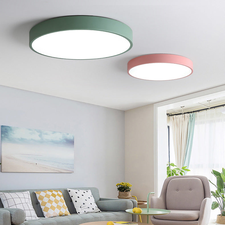 Round Shape Ceiling Lamp Modern Macaroon Iron 1 Light Flush Mount for Bedroom Balcony