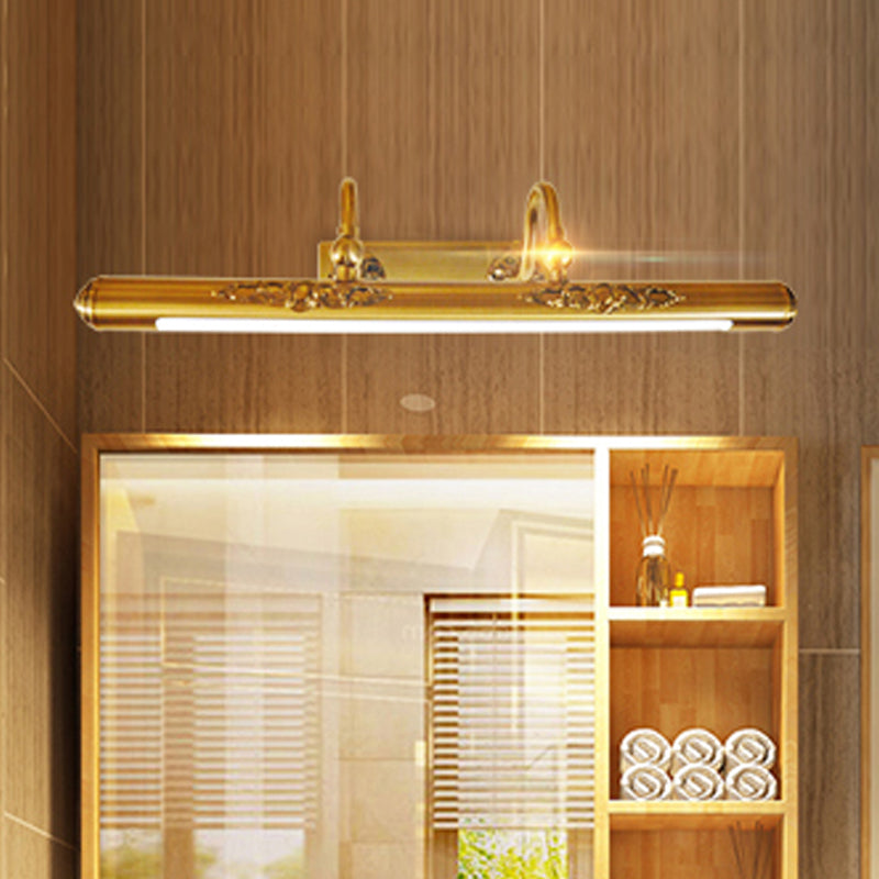 Metal Linear Shade Mirror Wall Lighting Modern 1 Light Wall Mounted Light Fixture in Gold