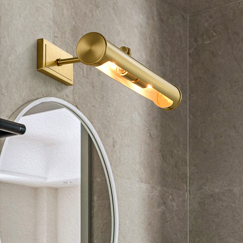 Modern Style Cylinder LED Wall Lamps Metal 2-Light Mirror Wall Lighting Ideas in Gold
