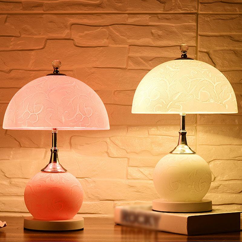 Lampada da tavolo a cupola in vetro contemporaneo a 2 luci da comodino per camera da letto