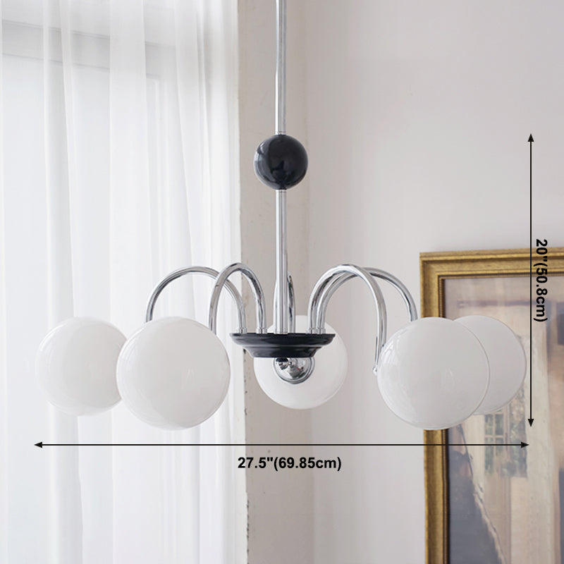 Modern Style Spherical Shape Chandelier Lights White Glass Pendant Lights in Silver