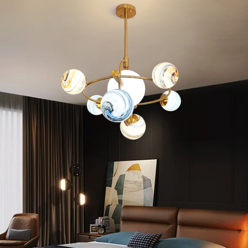 Modern Style Spherical Shape Pendant Lights Glass Chandelier Light Fixtures in Gold