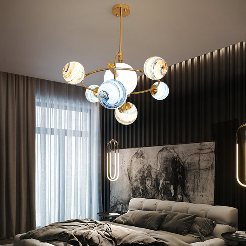 Modern Style Spherical Shape Pendant Lights Glass Chandelier Light Fixtures in Gold