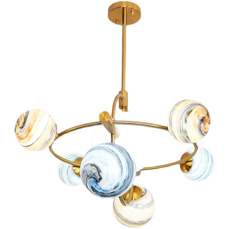 Modern Style Spherical Shape Pendant Lights Glass Chandelier Light Fixtures in Gold