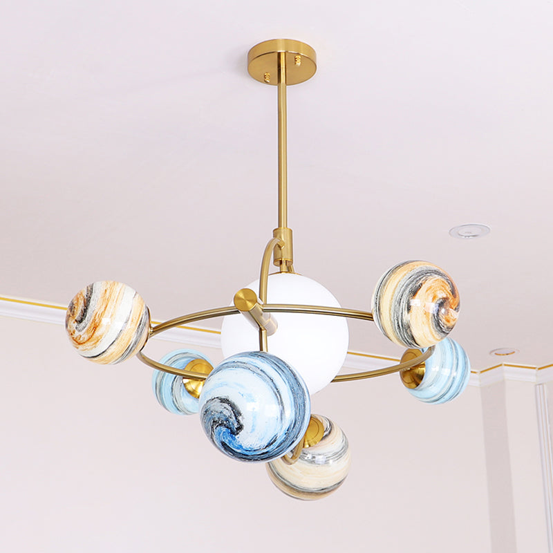 Modern Style Spherical Shape Pendant Lights Glass Chandelier Light Fixtures in Gold