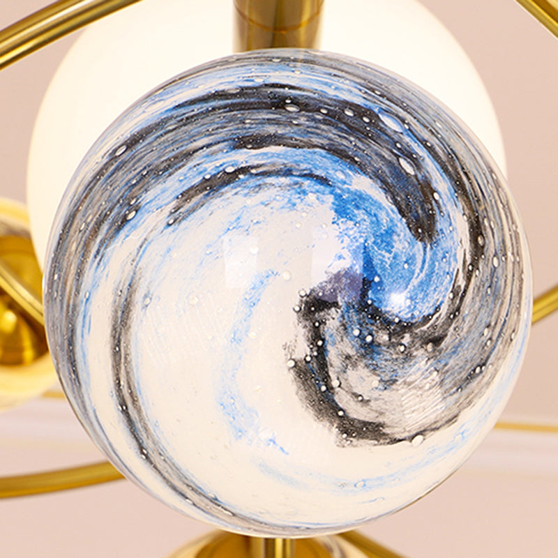 Modern Style Spherical Shape Pendant Lights Glass Chandelier Light Fixtures in Gold