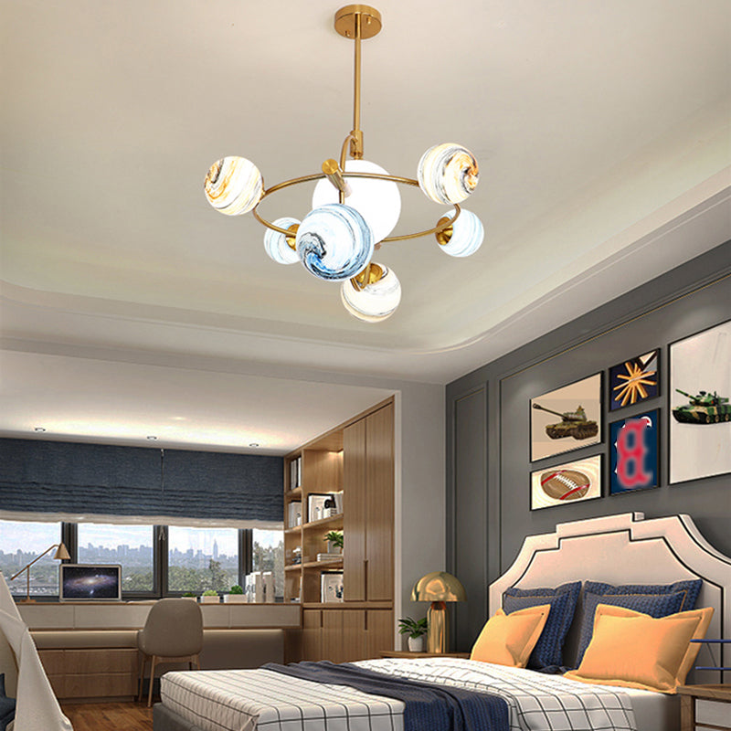 Modern Style Spherical Shape Pendant Lights Glass Chandelier Light Fixtures in Gold