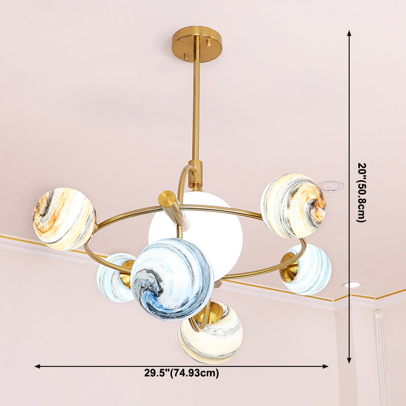 Modern Style Spherical Shape Pendant Lights Glass Chandelier Light Fixtures in Gold