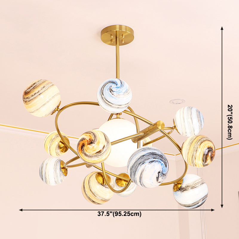 Modern Style Spherical Shape Pendant Lights Glass Chandelier Light Fixtures in Gold