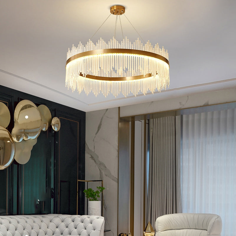 Modern Luxury LED Hanging Light Metal Linear Chandelier for Living Room