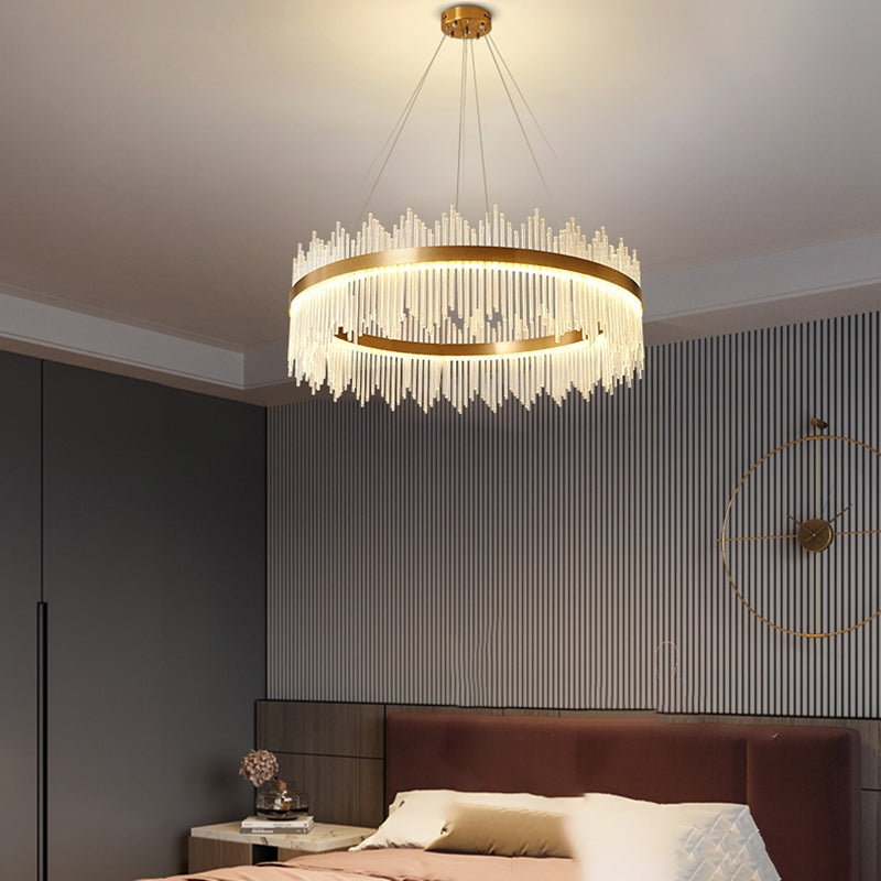 Modern Luxury LED Hanging Light Metal Linear Chandelier for Living Room