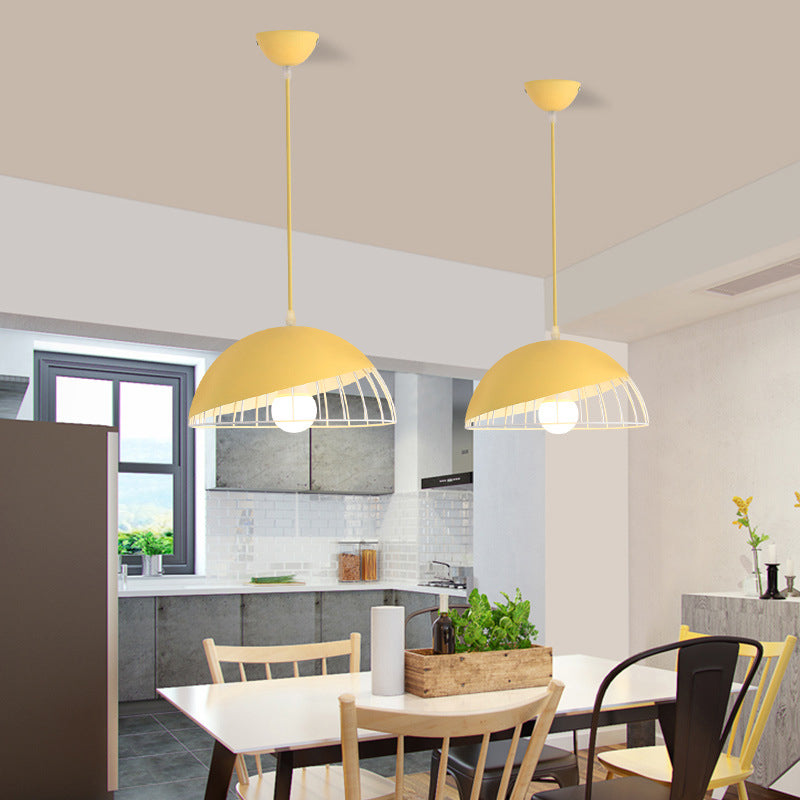 Moderne creatieve macaron hanglamp ijzer halfrond hangende lamp met aluminium schaduw