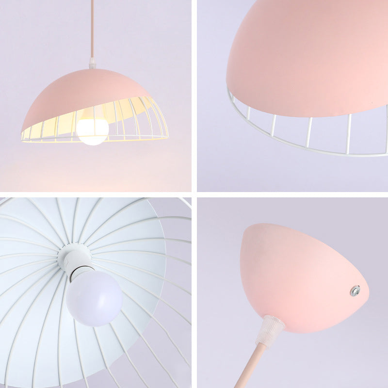 Moderne creatieve macaron hanglamp ijzer halfrond hangende lamp met aluminium schaduw