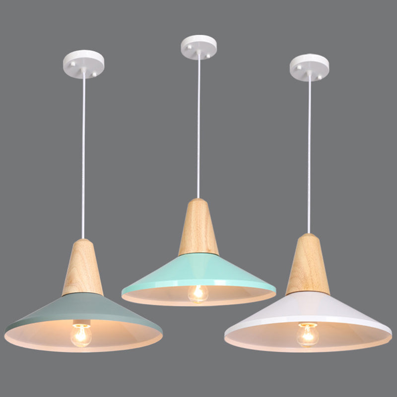 Houten kegel hanglamp in moderne beknopte stijl gelakte ijzeren macaron hangende lamp