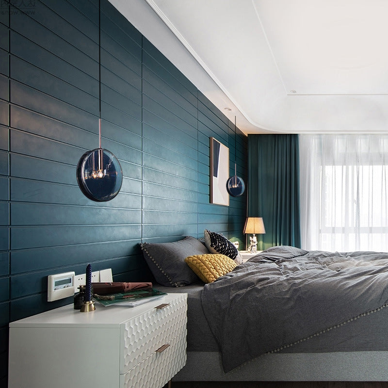 Modern Artistic Single Pendant Light Wrought Iron Circular Hanging Lamp with Glass Shade