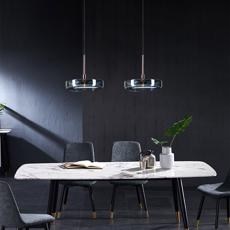 Modern Artistic Single Pendant Light Wrought Iron Circular Hanging Lamp with Glass Shade