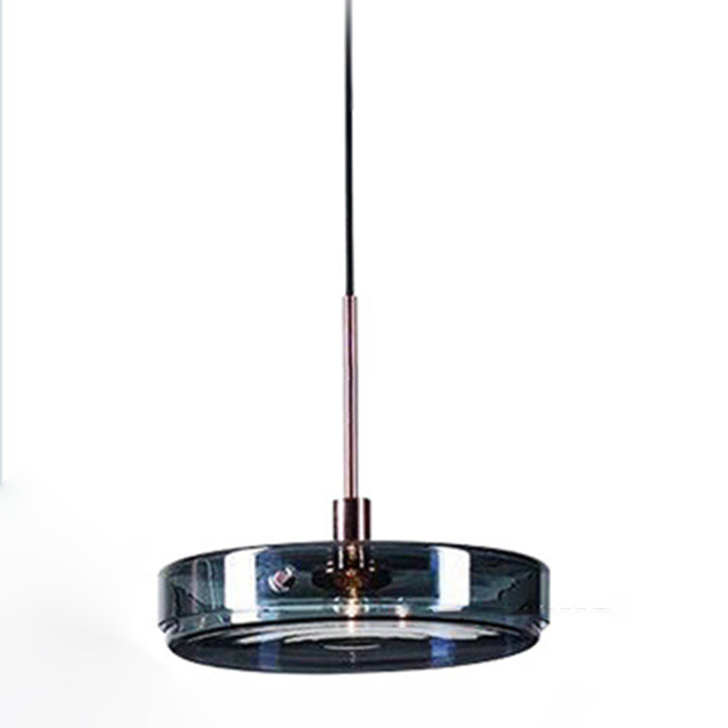 Modern Artistic Single Pendant Light Wrought Iron Circular Hanging Lamp with Glass Shade