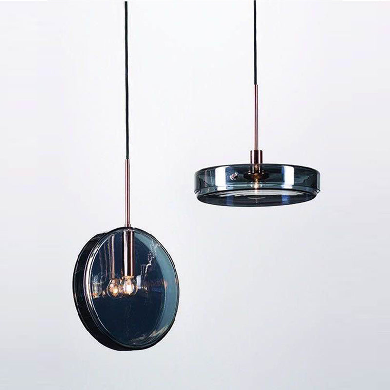 Modern Artistic Single Pendant Light Wrought Iron Circular Hanging Lamp with Glass Shade