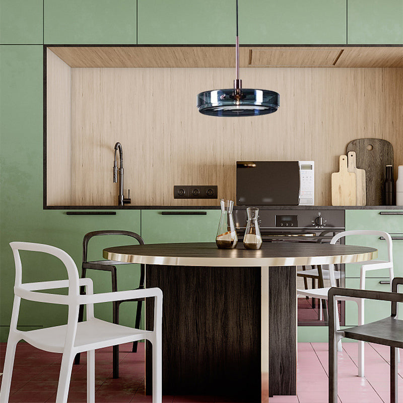 Modern Artistic Single Pendant Light Wrought Iron Circular Hanging Lamp with Glass Shade