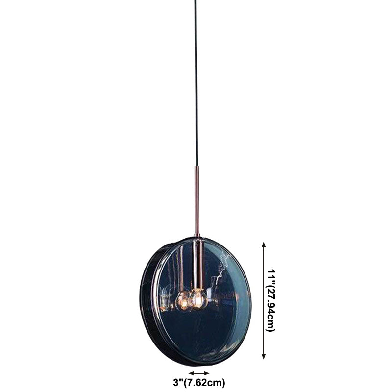 Modern Artistic Single Pendant Light Wrought Iron Circular Hanging Lamp with Glass Shade