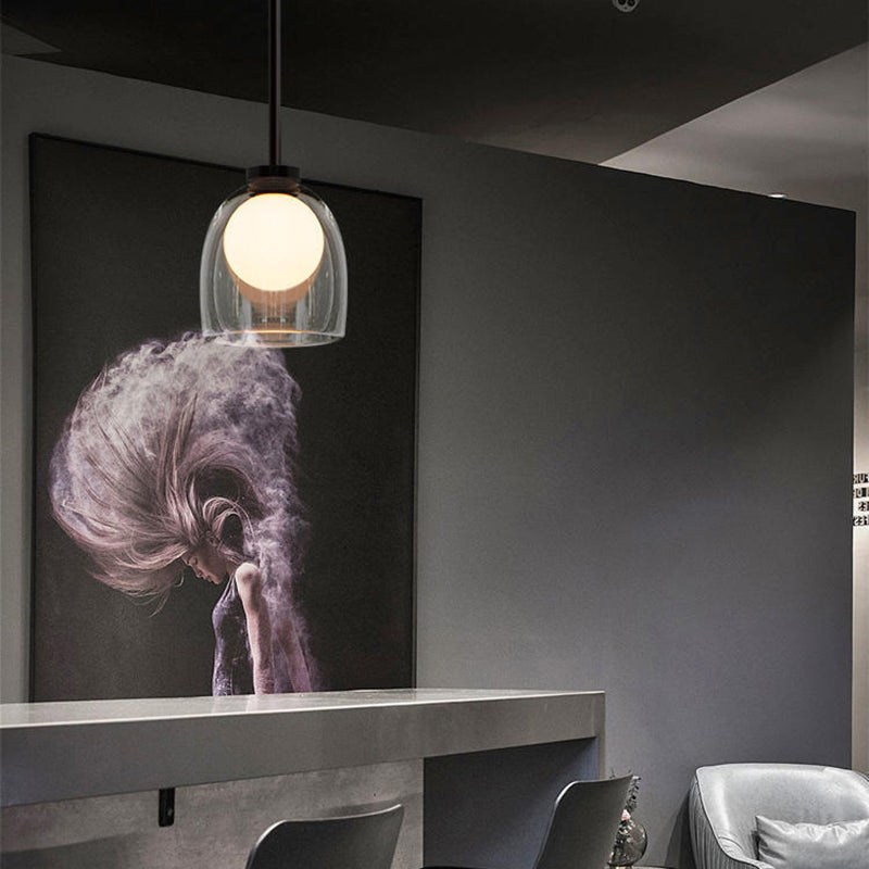Glazen bel hanglamp in moderne beknopte stijl gelakte ijzeren hangende lamp voor slaapkamer