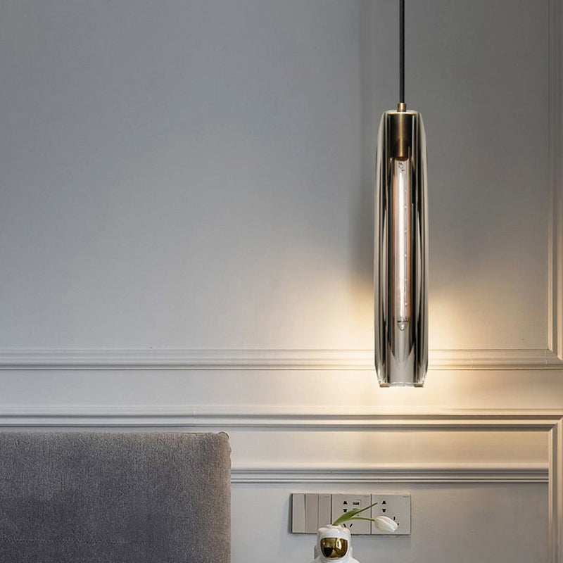 Modern Artistic Indoor Pendant Light Copper Cylindrical Hanging Lamp with Crystal Shade