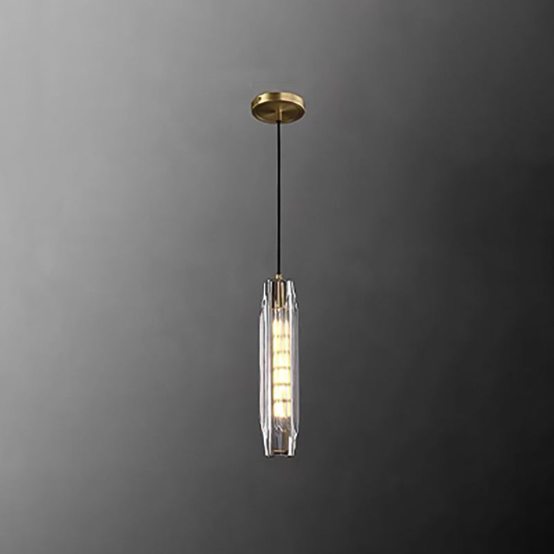 Modern Artistic Indoor Pendant Light Copper Cylindrical Hanging Lamp with Crystal Shade