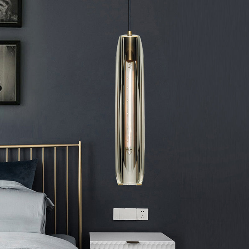 Modern Artistic Indoor Pendant Light Copper Cylindrical Hanging Lamp with Crystal Shade