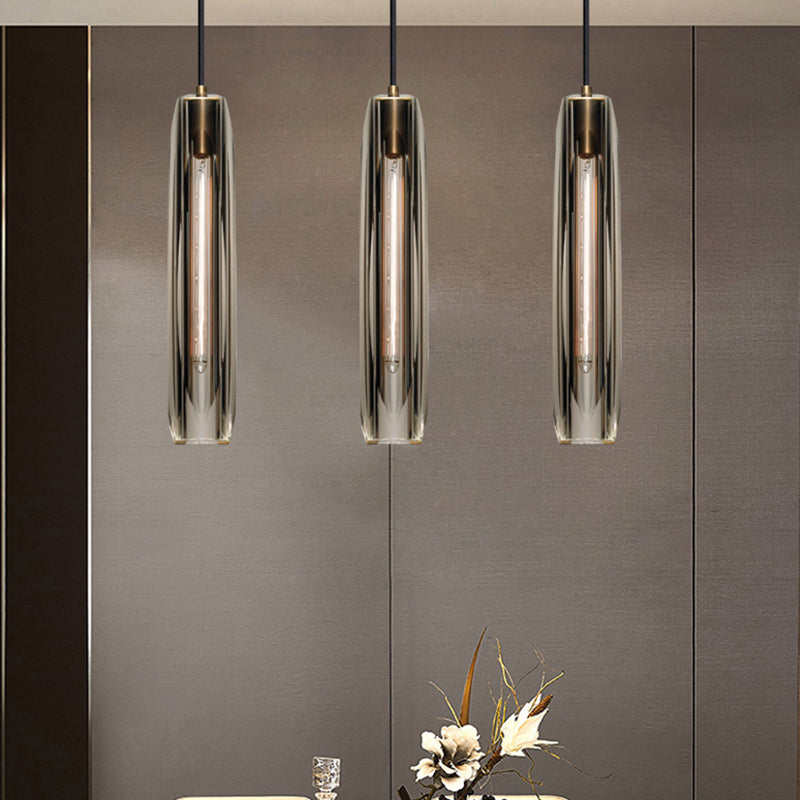 Modern Artistic Indoor Pendant Light Copper Cylindrical Hanging Lamp with Crystal Shade