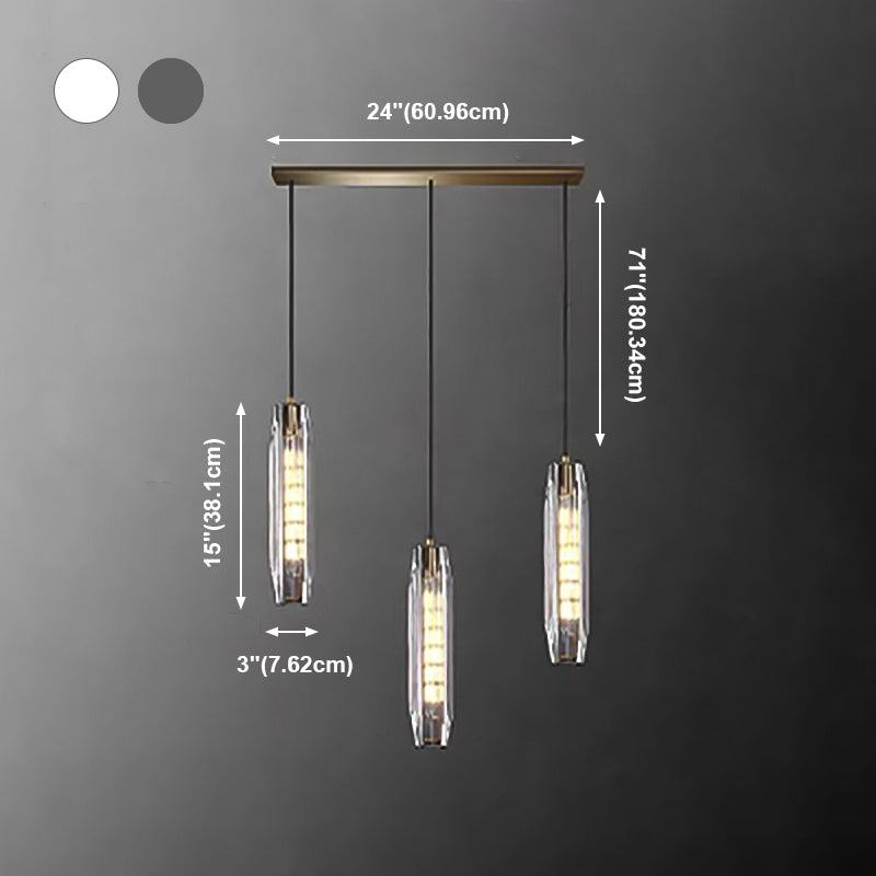 Modern Artistic Indoor Pendant Light Copper Cylindrical Hanging Lamp with Crystal Shade