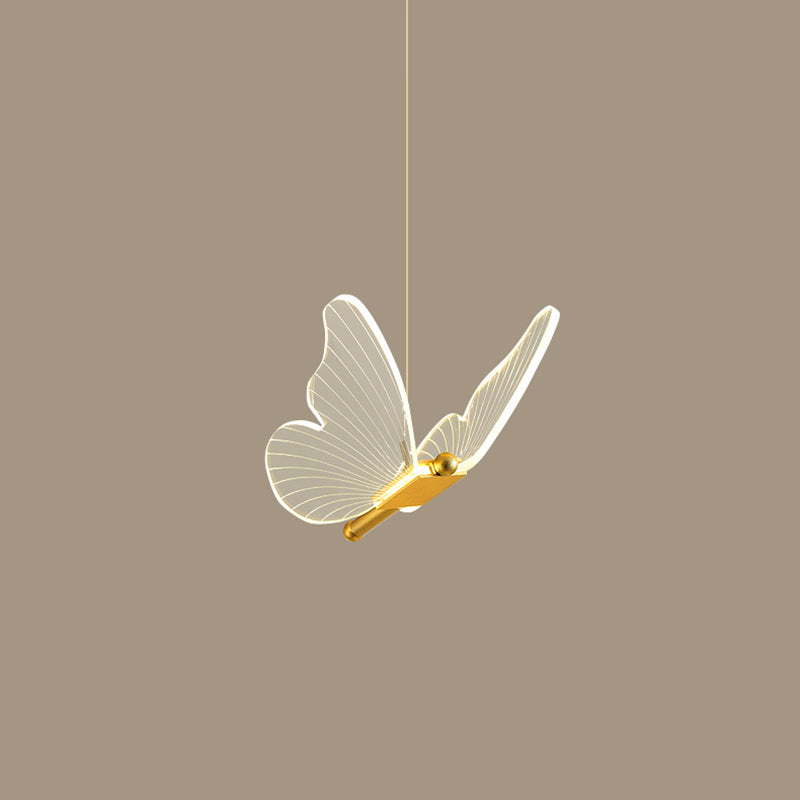 Acrylic Gold LED Pendant Light in Modern Artistic Style Wrought Iron Butterfly Hanging Lamp