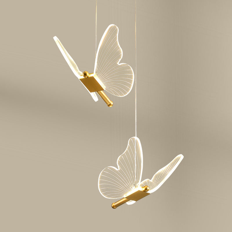Acrylic Gold LED Pendant Light in Modern Artistic Style Wrought Iron Butterfly Hanging Lamp