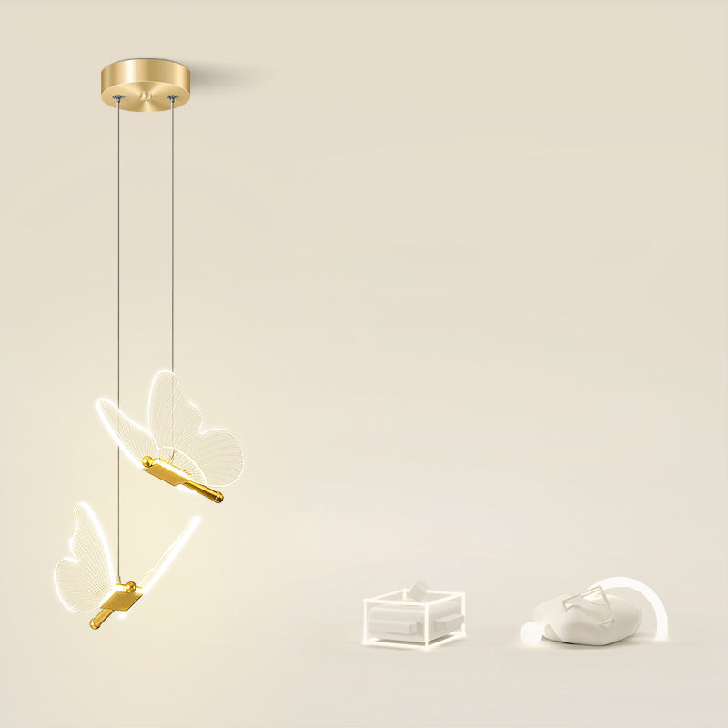 Acrylic Gold LED Pendant Light in Modern Artistic Style Wrought Iron Butterfly Hanging Lamp