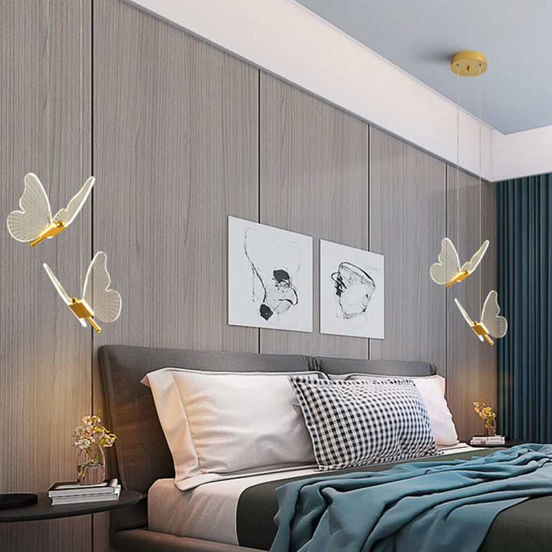Acrylic Gold LED Pendant Light in Modern Artistic Style Wrought Iron Butterfly Hanging Lamp