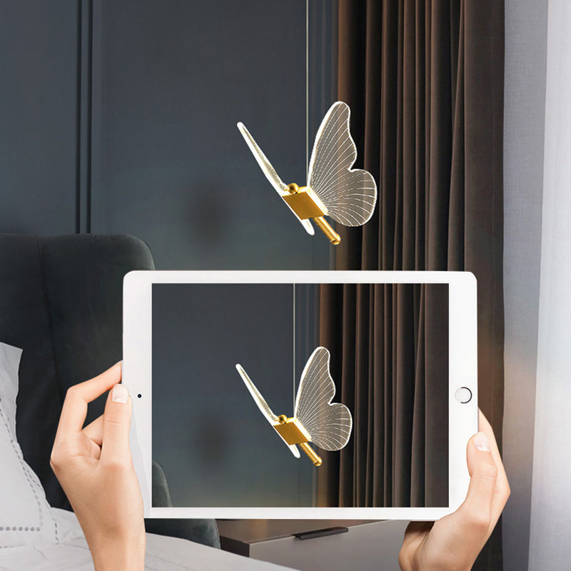 Acrylic Gold LED Pendant Light in Modern Artistic Style Wrought Iron Butterfly Hanging Lamp