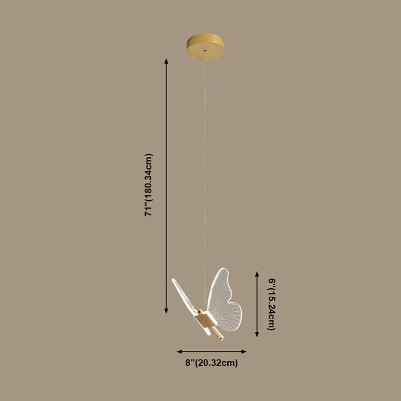 Acrylic Gold LED Pendant Light in Modern Artistic Style Wrought Iron Butterfly Hanging Lamp