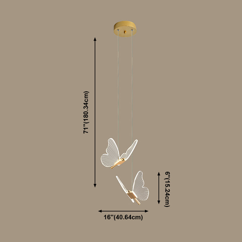 Acrylic Gold LED Pendant Light in Modern Artistic Style Wrought Iron Butterfly Hanging Lamp