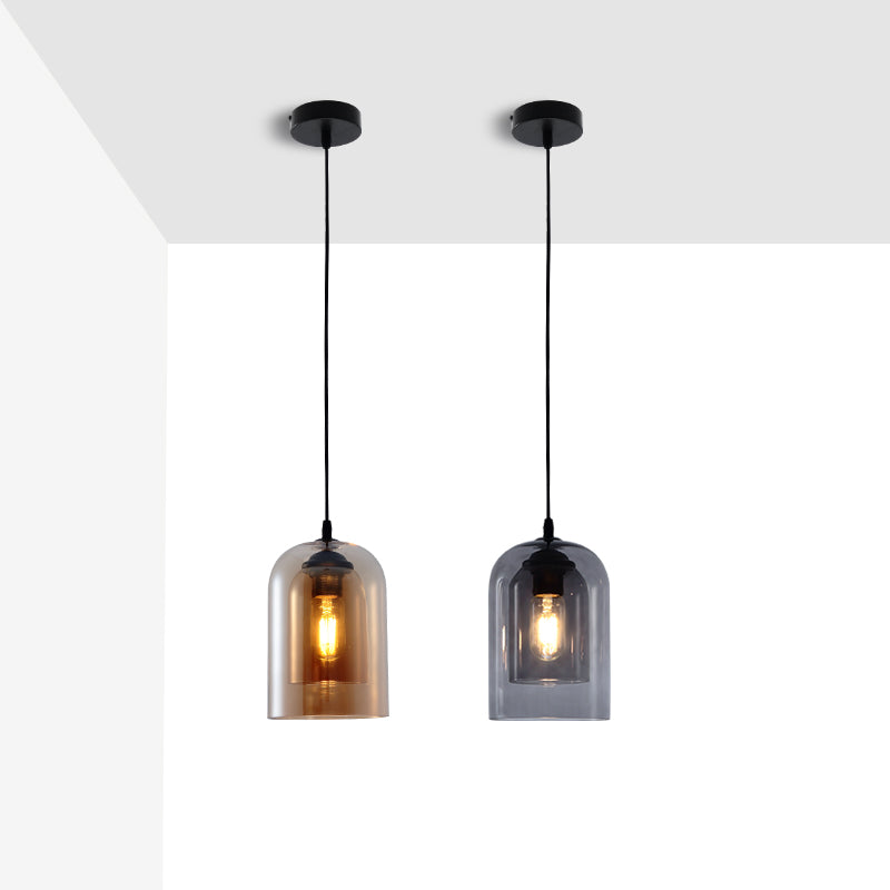 Glazen zwarte hanglamp in moderne creatieve stijl Iron Bell Hanging Lamp voor eetkamer