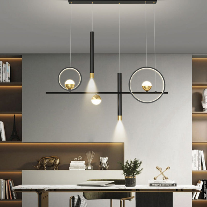 Geometric Island Lights Contemporary Metal Island Chandelier Lamp in Black