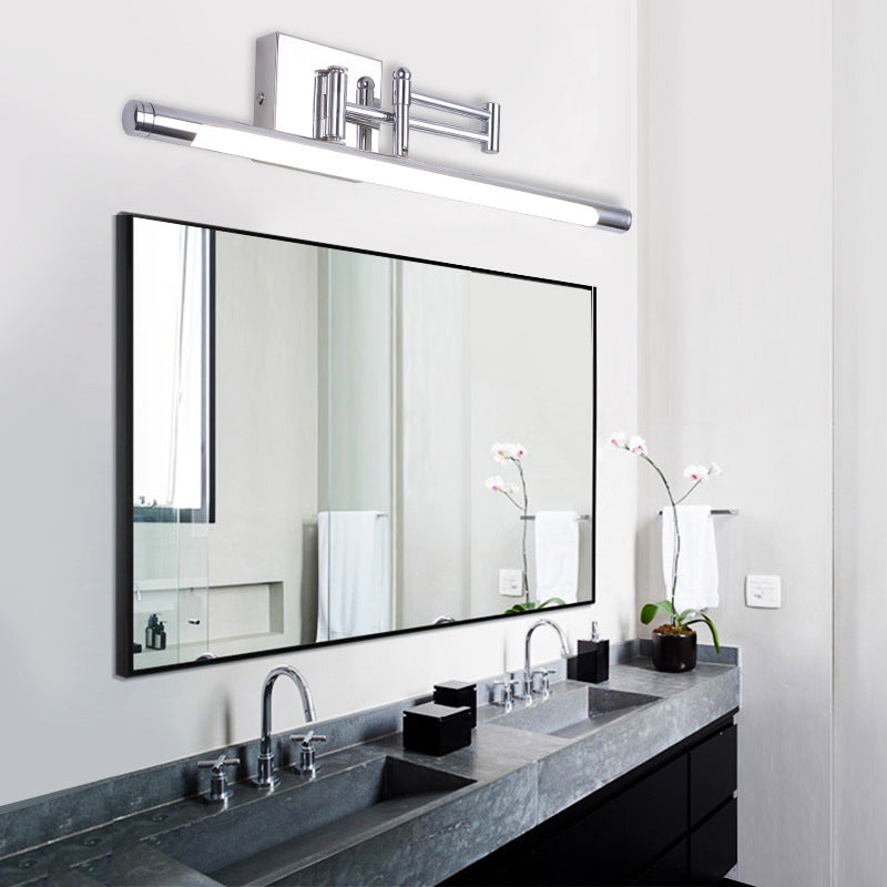 1-Light Linear Mirror Wall Lighting Modern Style Metal Wall Mounted Light in Silver