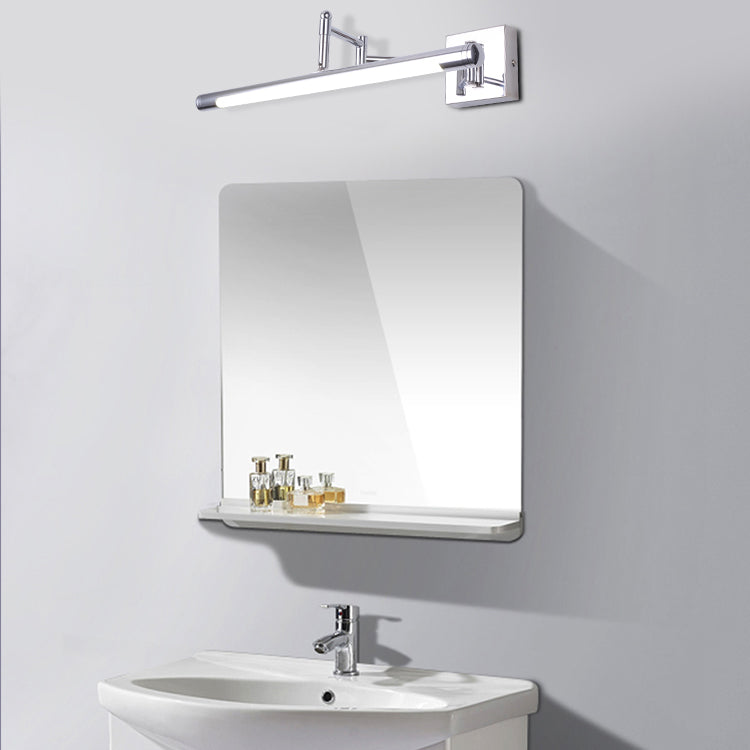 1-Light Linear Mirror Wall Lighting Modern Style Metal Wall Mounted Light in Silver