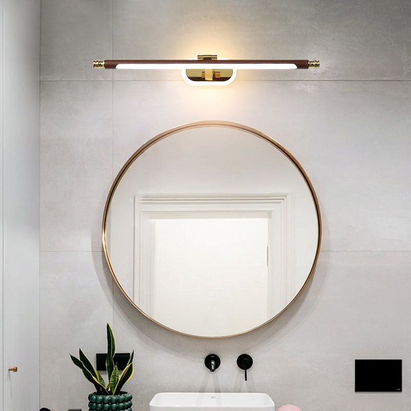 1-Light Metal Wall Lighting Modern Style Linear Mirror Wall Mounted Light in Brown