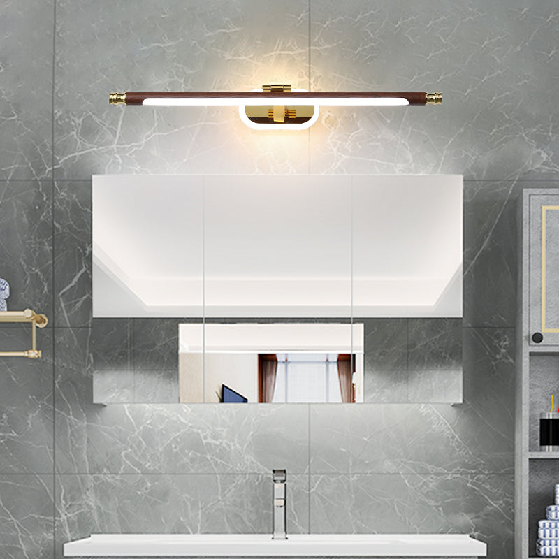 1-Light Metal Wall Lighting Modern Style Linear Mirror Wall Mounted Light in Brown