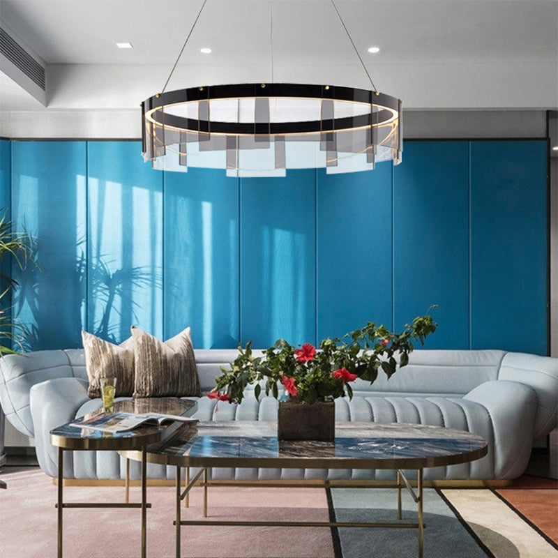 Nordic Contemporary Style LED Chandelier Pendant Light Circular Glass Chandelier