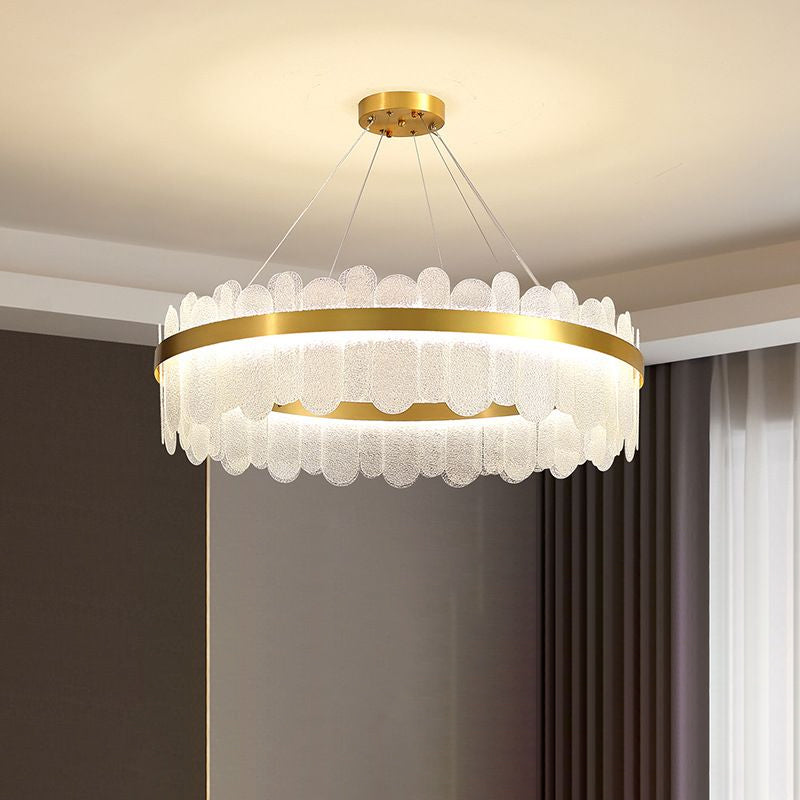 Light Luxury Style LED Hanging Chandelier Light Circular Metal Chandelier in Gold